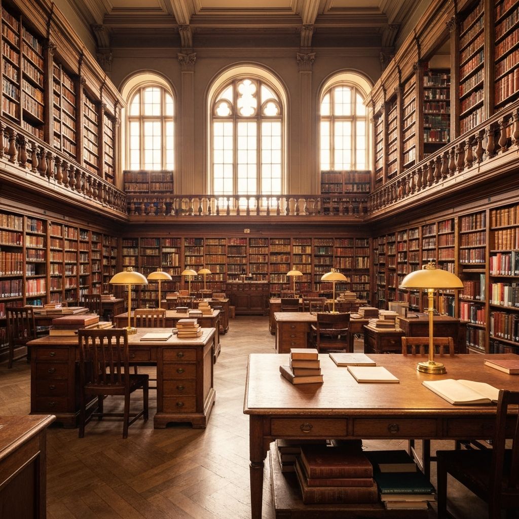 Academic library setting emphasizing knowledge